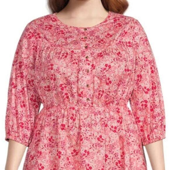 TERRA & SKY Fit & Flare Button Front Dress Womens Size 14W Pink Red Floral NWT - Picture 3 of 15